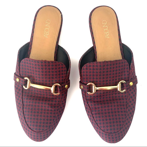 ABOUND Dark Red and Black Checkered Slip On Flat Mules Shoes Size - Picture 4 of 8